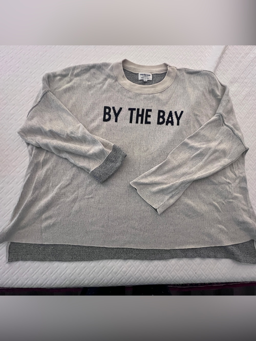 “By The Bay" Graphic Sweater - Light Gray with navy backing